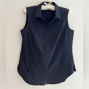 EDDIE BAUER Sleeveless Button Front Tech Shirt Stretch Zipper Pocket Travel